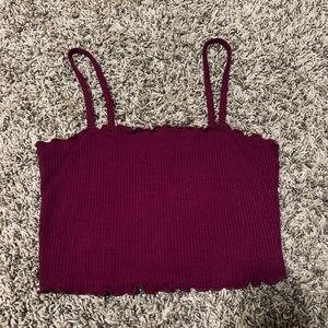 maroon lettuce edge crop top